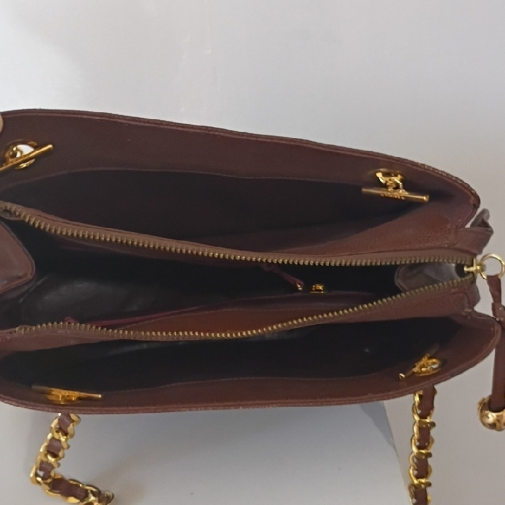 Vintage Chanel Brown Caviar Leather CC Chain Shoulder Bag Authentic - Picture 11 of 15
